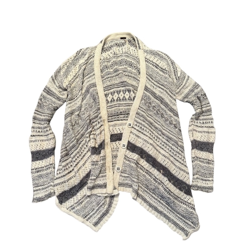 Free People Woman’s V Neck Sweater Cardigan Striped Crochet Boho Hanky Hem